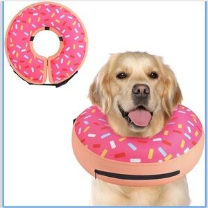 Inflatable Dog Cone Collar Pink Sprinkle Alternative After Surgery Doggie Size L